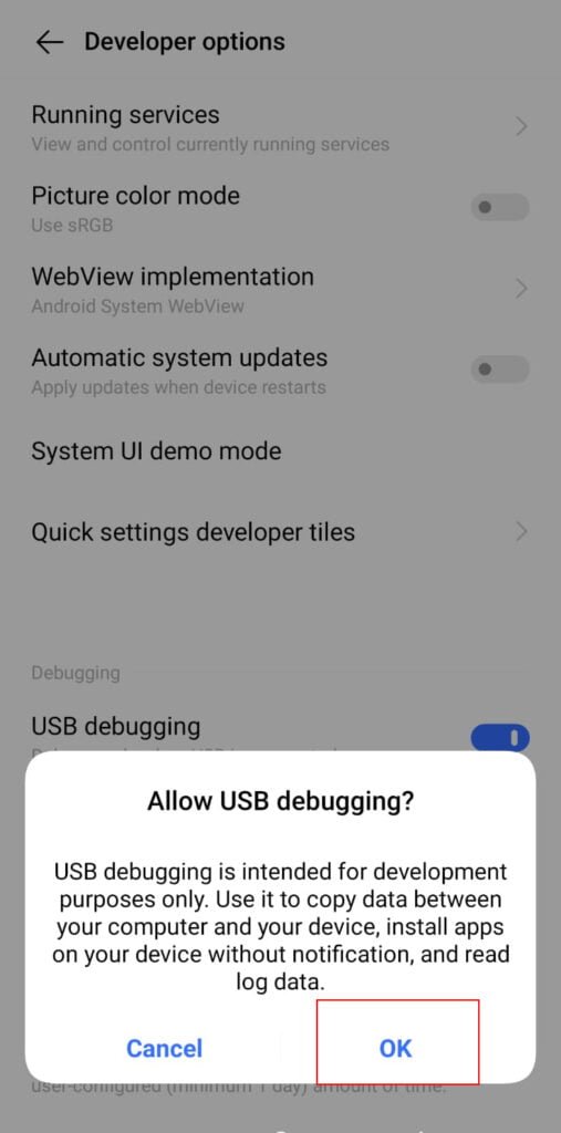 Scroll Down and turn on "USB Debugging"